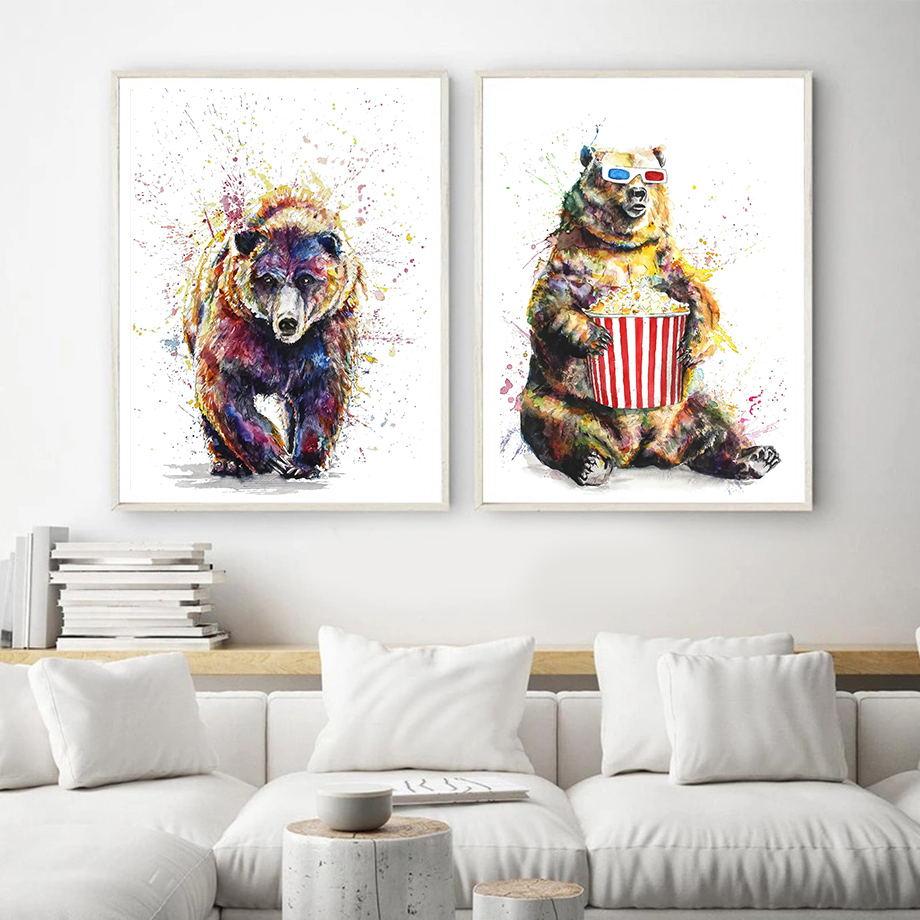 Watercolor Bear Rabbit Whale Dog Eagle Frog Wall Art Canvas Painting Nordic Posters And Prints Pictures For Living Room Decor
