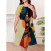 Retro Women's Summer Short Sleeve Round Neck Dress, 3D African Girl Print Casual Dress