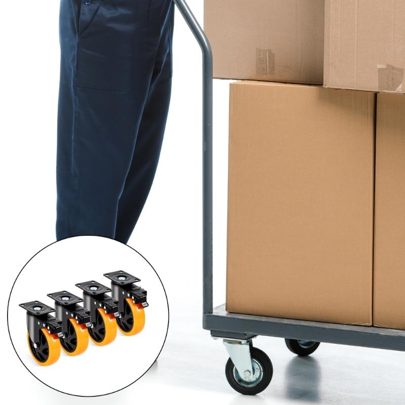 Set of 4 PVC Casters with Locking Brake Quiet & Smooth Swivels Plate Casters Set Swivels Rolling Wheel for Homes Office
