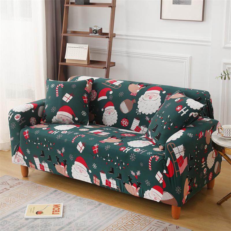Christmas Sofa Protective Covers Living Room Elastic Living Sofa Slipcover Stretch All-inclusive Dining Chair Slipcover Couch Cover 1/2/3/4 Seater