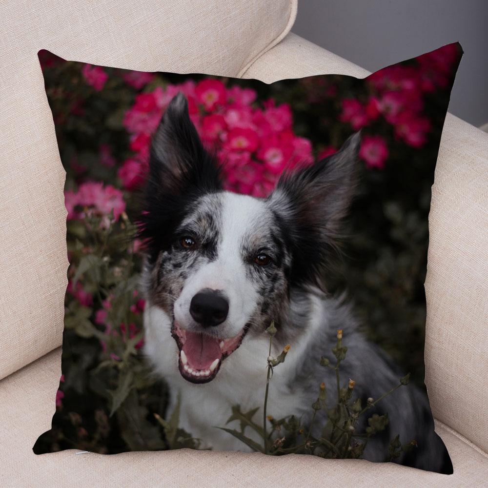 Cute Pet Animal Dog Print Pillowcase Scottish Border Collie Cushion Cover  Sofa Car Decoration