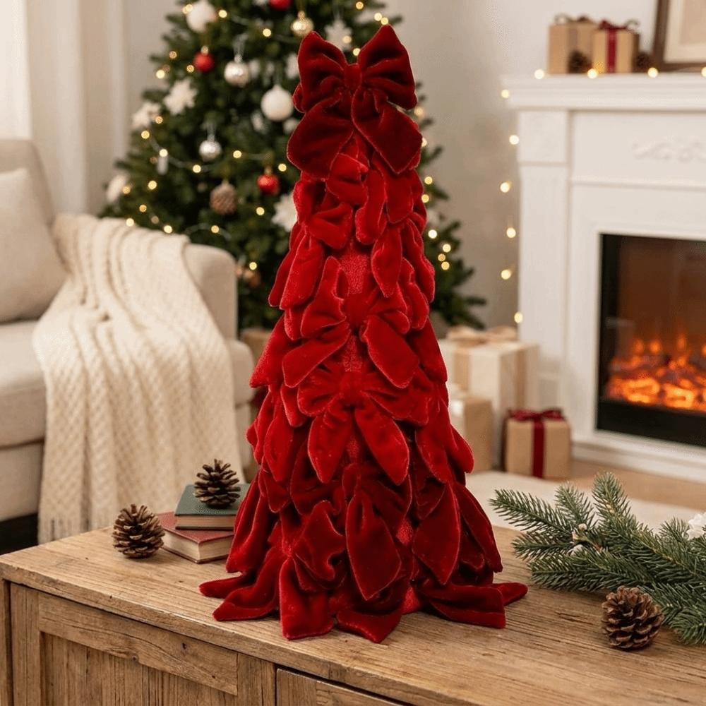 Handmade Craft Velvet Bow Christmas Tree Exquisite Holiday Tabletop Decoration Party