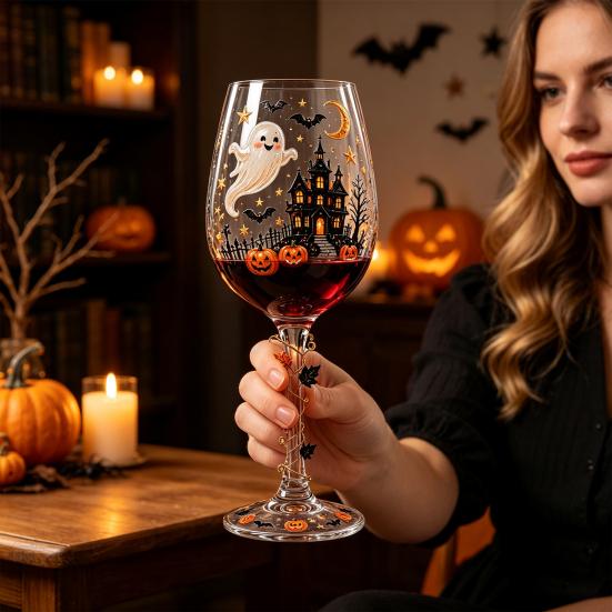 Unique Cup Halloween Wine Glass, Spooky Ghost Cat Witch Pumpkin Drinking Glass for Artistic Kitchen Drinkware Wines, Cocktails, Spirits, Holiday