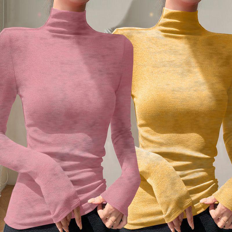Chic Slim-fit High-neck Long-sleeve Base Layer: Solid Color, Flattering, Versatile Autumn/Winter Top