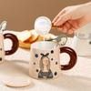 Cartoon Ceramic Cup with Lid Spoon Modern Girl Mug Creative Contrasting Color Breakfast Cup Household Water Cup Couple Cup