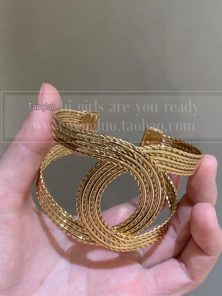 European & American Geometric Multi-Layer Open Bangle: Vintage Exaggerated Diamond-Inlaid Bracelet Light Luxury for Women