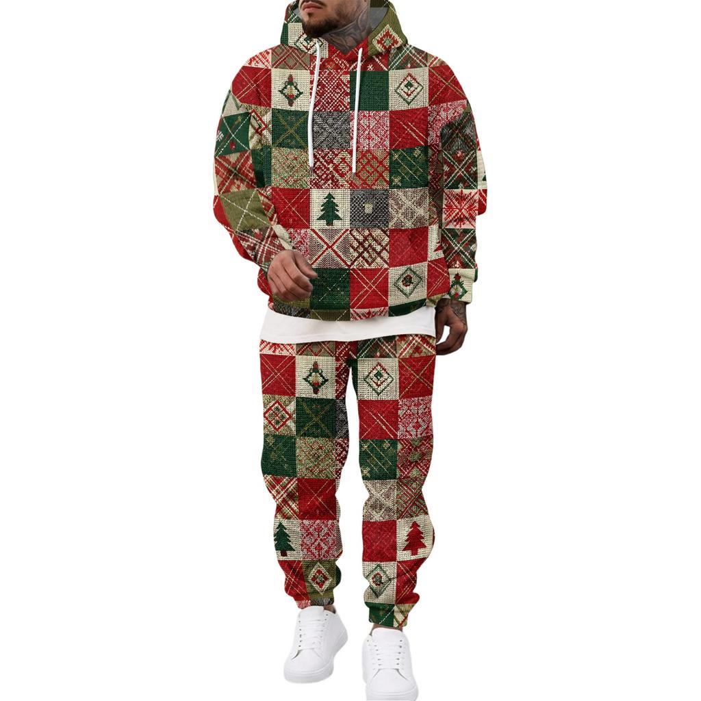 Men's Casual Sweatshirt Set with Pattern for Fall and Winter