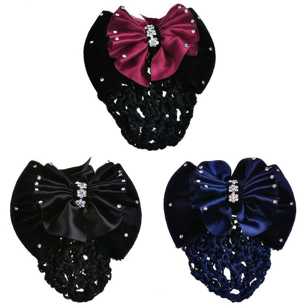 Women Bow Barrette Hair Clip Bowknot Bun Snood Hairnet Accessory Glittery Women Bow Barrette Hair Clip Bowknot Bun Snood Hairnet Accessory Glittery