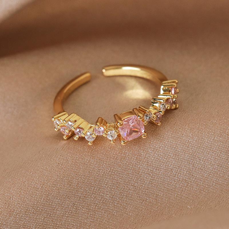 Light luxury niche European and American zircon love ring, female ins design open index finger ring