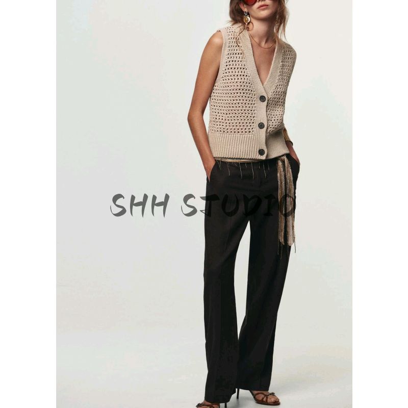 Autumn New Women's Clothing French Laziness Hole Sweater Cardigan V Neck Sleeveless Knitting Vest 6771125