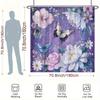 Butterfly & Flower Shower Curtain - Blue & Black Butterflies, Flowers on Purple, 70.8x70.8 Inches, 12 Hooks, Washable Polyester