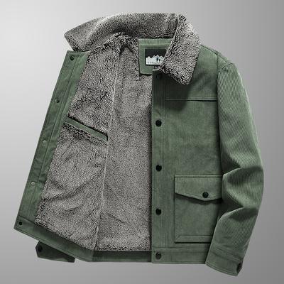 Vinter Päls Krage Bomullsrock Herr Sammet Förtjockad Manchestertyg Ung och Medelålders Bomullsrock Varm Rock Revers Jacka