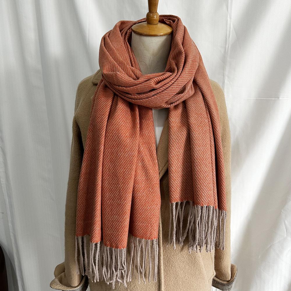 Double-sided heterochrome medium and long shawl women, high-end imitation cashmere scarf, winter atmosphere warm scarf