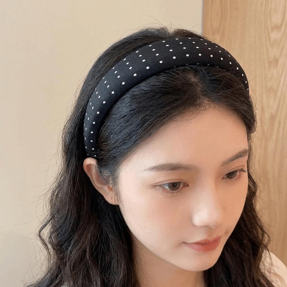 Black White Color Polka Dot Headband Non-Slip Temperament Hair Band Fashion Wide Headband  Casual