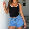 Y2K Women Summer Strap Square Collar Color Block Causal Slim Fit Vest Bare Midriff Tank Top