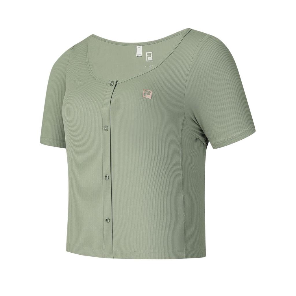 Fila Fitness Athletics Casual Fashion Comfortable Slim Fit Short Sleeve T-Shirt Women Tops Gray Army-Green A11W531113F-KK