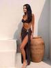 Women's 3 Piece Swimsuit Set with Adjustable Strap Bikini Top Thong Bottom & High Slit Ruched Maxi Skirt Cover Up K138