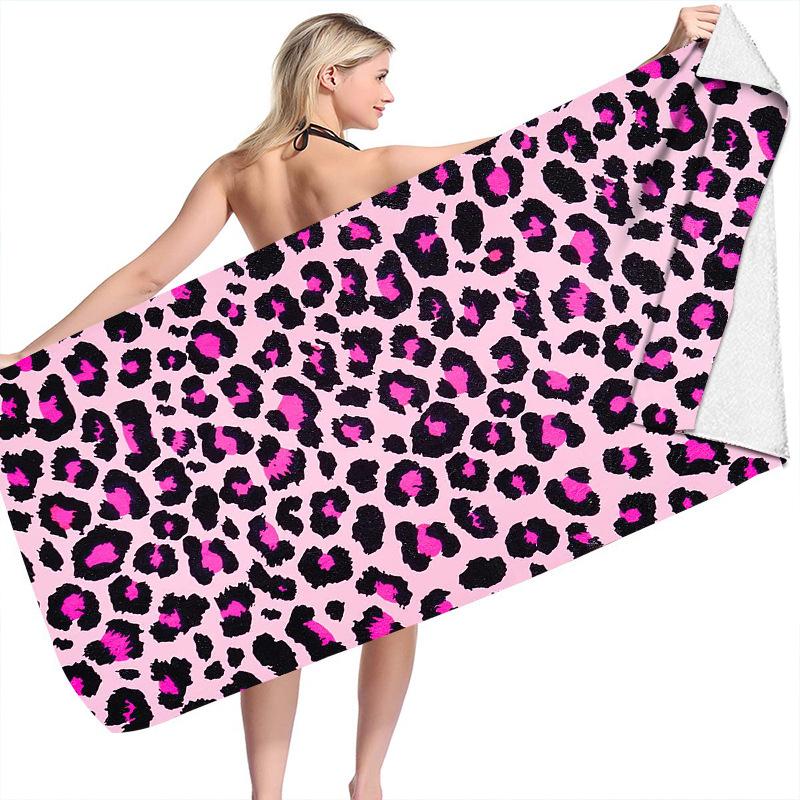 Custom Absorben Microfiber Double-sided Fleece Soft Beach Swimming Bath Towel Leopard Pink Print Towel Summer Beach Towel 70*150cm&299 and Below розовый