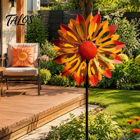 Artistic Windmill for Windowsill Flower Wind Spinner, 29.5" Metal Spinner with Stake, Outdoor Decorative Garden Art Rust Resistant Yard Lawn