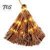 Lighted Straw Broom for Porch 5.5 Ft Giant Light-up Witch Broom, Vintage Twig with String Light, Indoor Outdoor Halloween Party Props Rustic Farmhouse