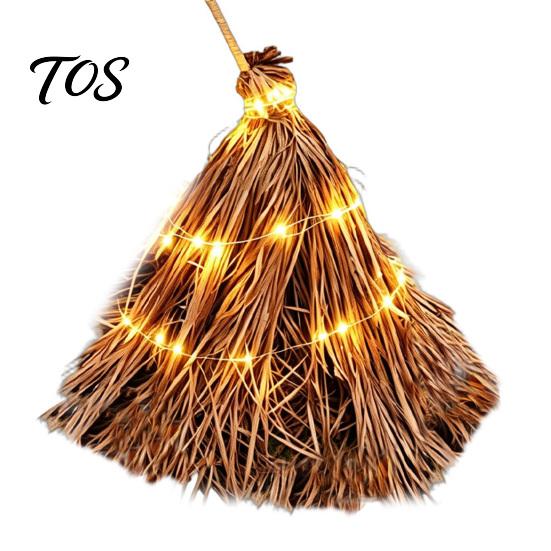 Lighted Straw Broom for Porch 5.5 Ft Giant Light-up Witch Broom, Vintage Twig with String Light, Indoor Outdoor Halloween Party Props Rustic Farmhouse