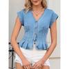 Women S V Neck Denim Vest Buttoned Slim Fit Casual Short Top