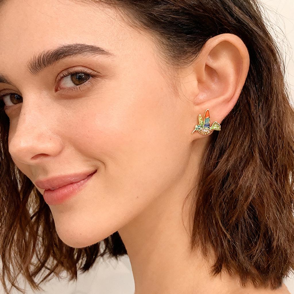 Bunte Emaillierte Zirkon Kolibri Ohrringe - Luxuriöser Nischenschmuck im vielseitigen Ins-Stil
