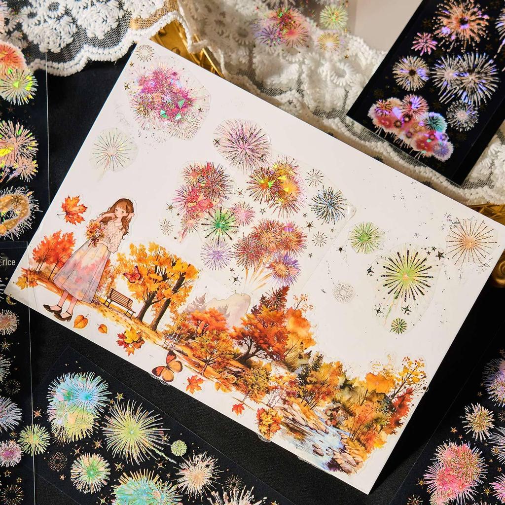 Dazzling Day Series: Fireworks Theme PET Stickers for Journaling and Decoration