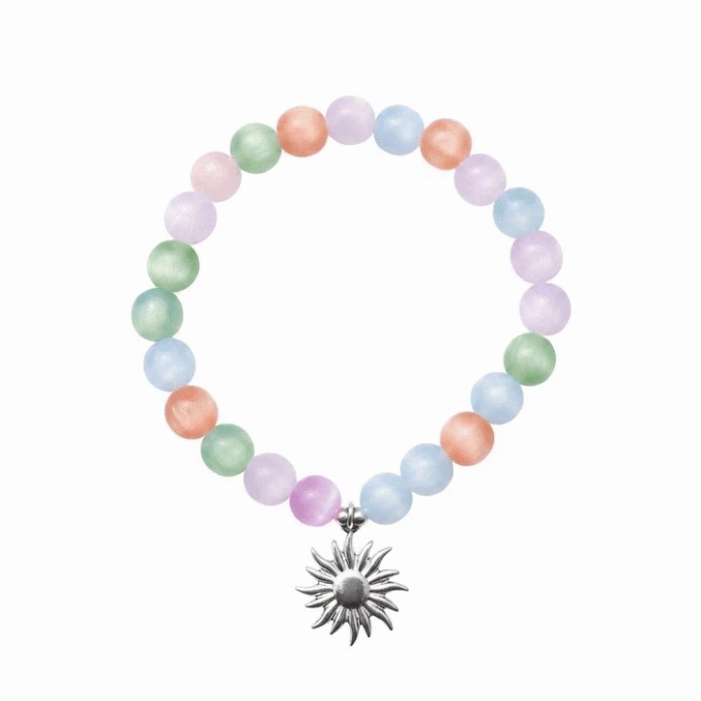 Color Changing Sun Pendant Necklace UV Reactive Gold Plated Beaded Bracelet Set Steel Chain Pastel Colors Cat Eye Choker
