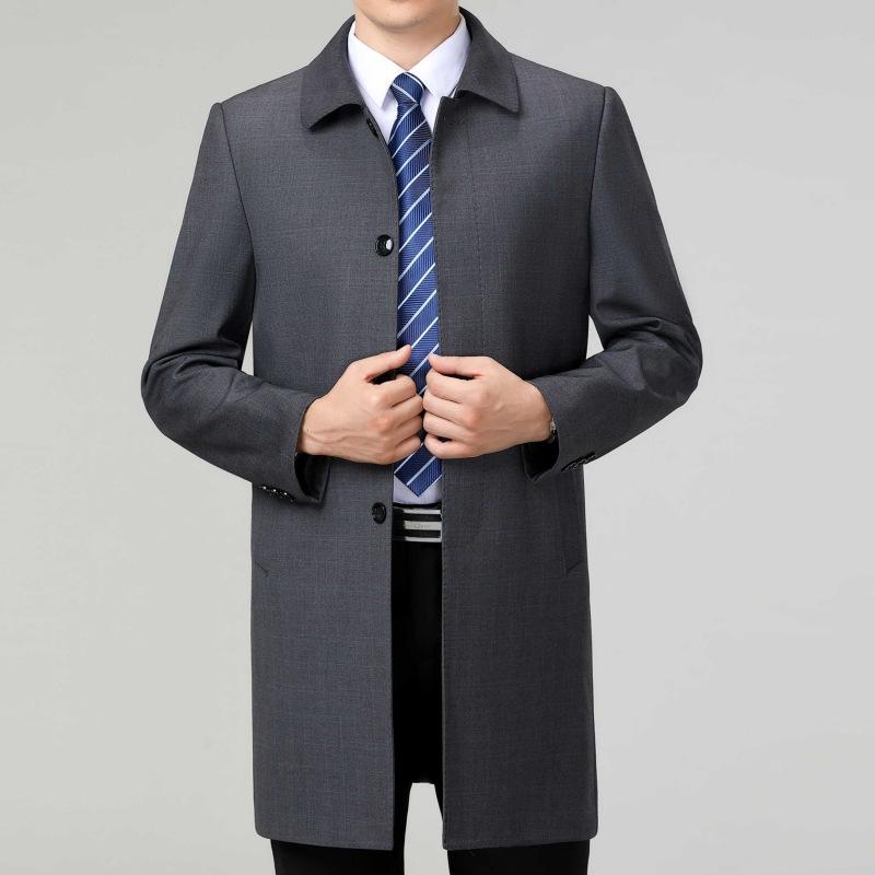 Spring and Autumn Middle-aged Men's Mid-length Wool Windbreaker, Middle-aged and Elderly Long Lapel Casual Wool Coat Dad's Coat