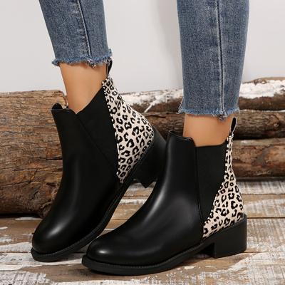 Bottes de cheville chunky léopard femme mode élégantes robe talons moyens chaussures de marche 2025 hiver nouvelle tendance escarpins mode mujer zapatilla