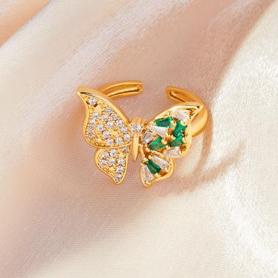 New Butterfly Diamond Ring Fashionable And Elegant Temperament Design Copper Material Plated With 18K Gold Ring