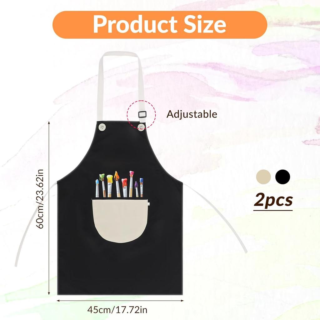2Pcs Kids Aprons for Cooking, Adjustable Waterproof Painting Apron, Art Aprons with Pockets for Boys Girls Childs Painting Crafting Cooking Baking
