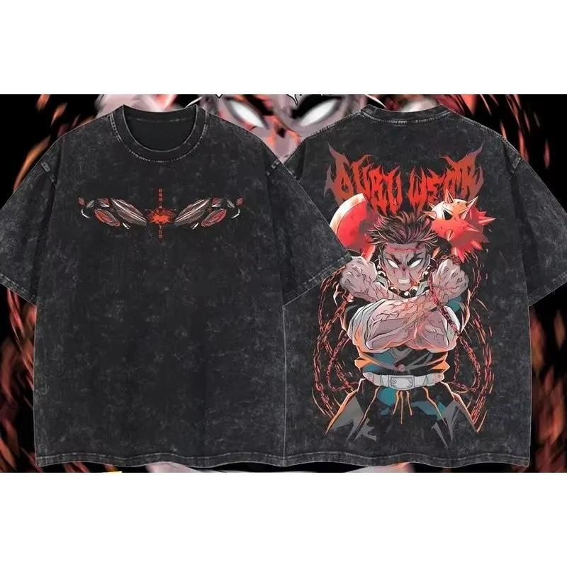 Retro Washed T-shirt | Retro Character Pattern Summer Casual Loose Retro Hip-hop Street Style Men s Y2K Clothing S