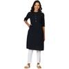 W for Woman Blue Solid Cotton Blend Straight Kurta (Size: S)-24ONW12285-222986