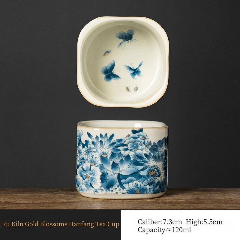 

120ml Ru Kiln Gold Blossoms Hanfang Tea Cup Master Cup Household Square Tea Cup Tea Smelling Cup Kungfu Teaset Supplies Teaware 200ml