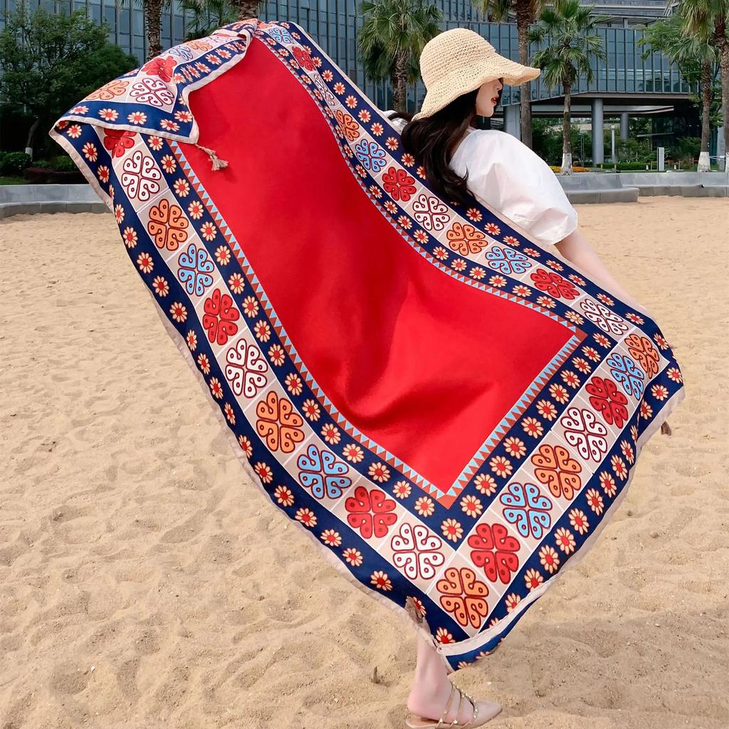 90x180cm Bikini Bathing Swimwear Cover Up Sarong Wrap Scarf Twill Cotton Pareo Beach Cover-Ups Women Large Beach Dress