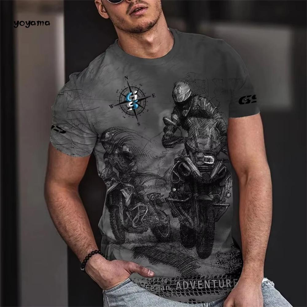 Vintage Unisex's T-shirt 3d Biker Print Short-sleeved T-shirt Breathable Round Neck Tops Summer Unisex's Large Street Casual Clothing