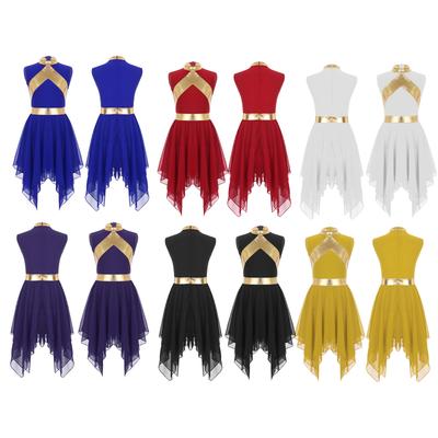 Vestito da Lode e Adorazione per Ragazze Patchwork a Contrasto di Colore Metallico Senza Maniche Orlo Asimmetrico Liturgico