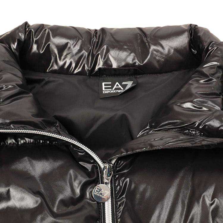 Emporio Armani EA7 Solid Color Glossy Casual Hooded Cotton Jacket Women jackets Black 6KTK07-TN5LZ-1200