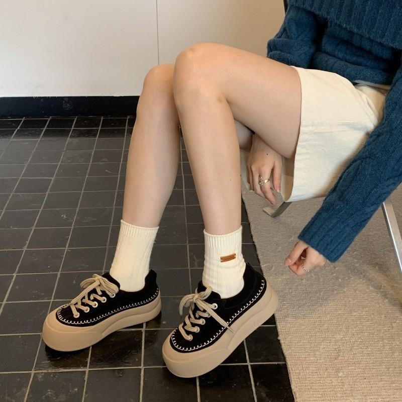 Shougu popular big head retro bread shoes women's 2025 new matte leather niche student platform sports shoes tide