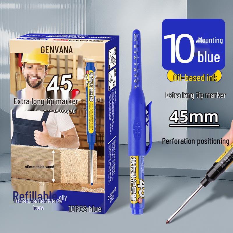 Extra-Long Tip White Oil-Based Marker: Durable, Non-Fading, Deep-Hole Pen for Construction.