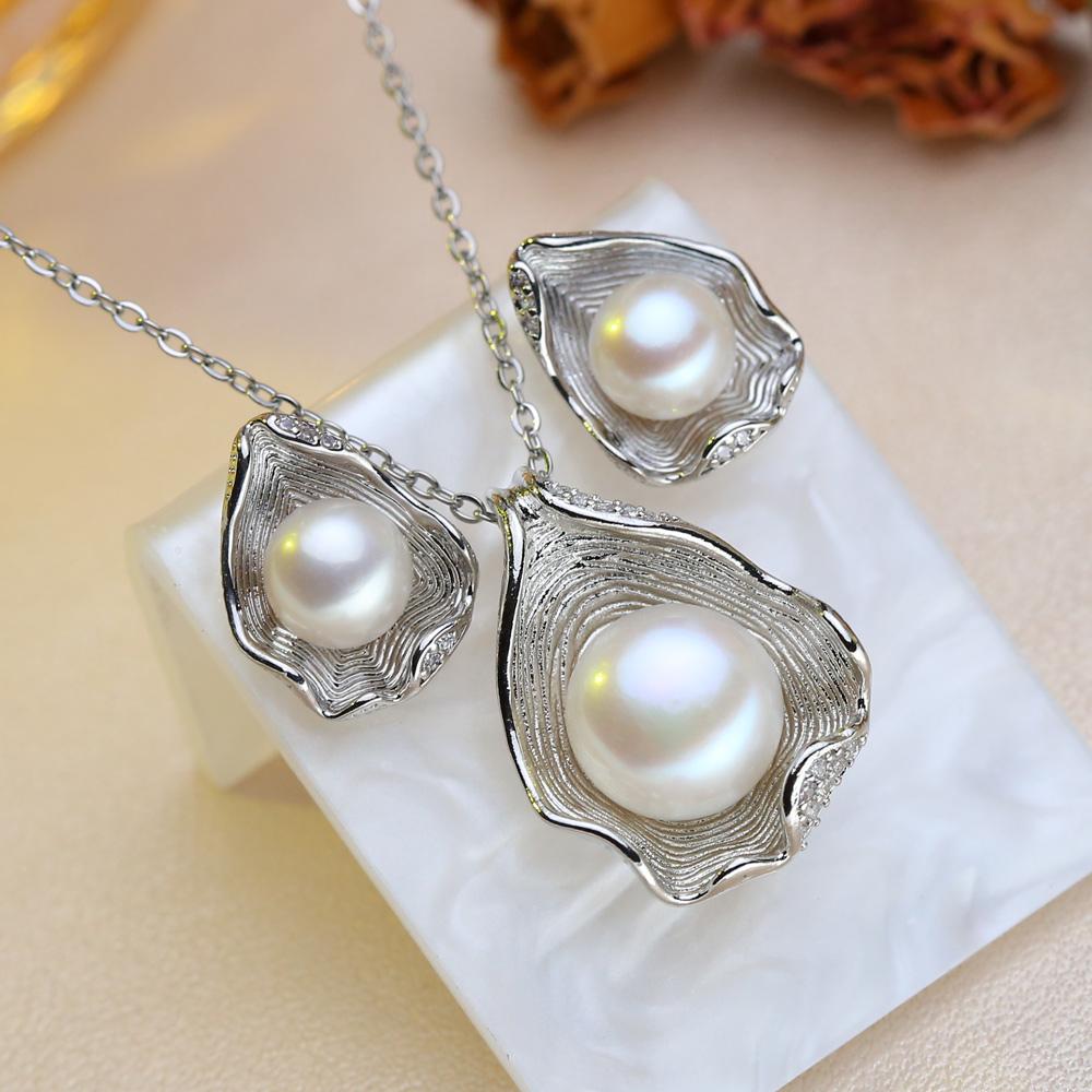 Fashion Leaves Leaf Necklace Earings Freshwater Pearl Jewelry Sets For Women Freshwater Pearl Necklace Pearl Earrings