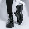 2026 New button-up glossy Derby shoes British thick-soled leather shoes, men's low-top large-head suit casual shoes