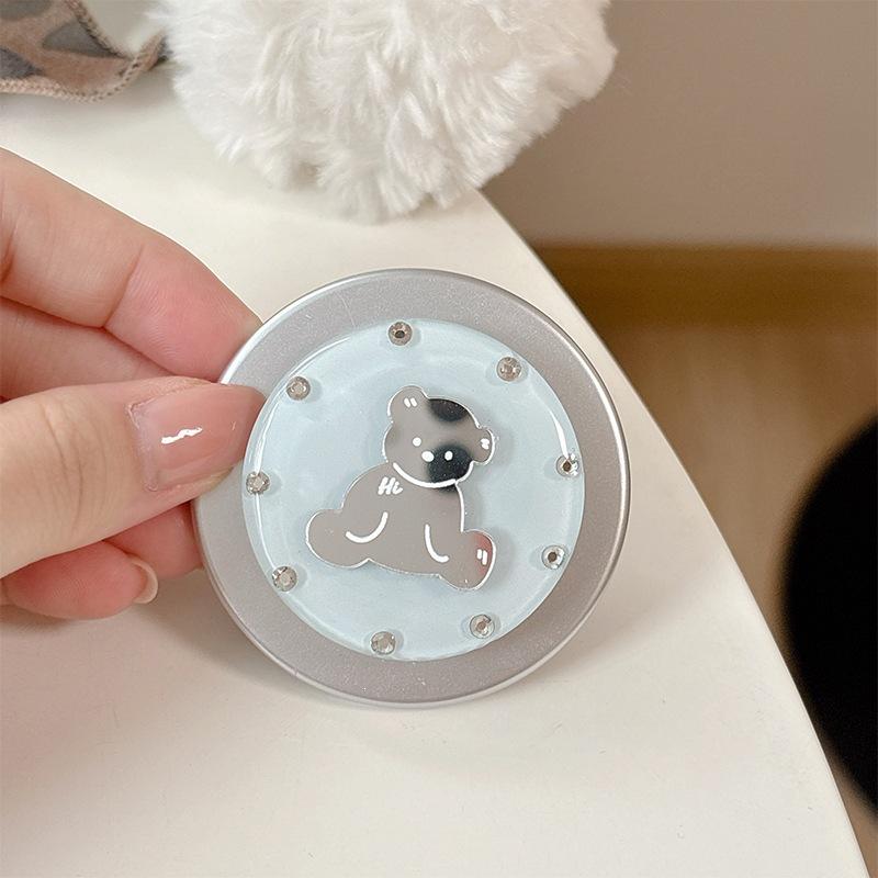 Little Fresh Girl Magnetic Attraction Applies To Magsafe Creative Round Ring Solid Color Round Bear Mirror