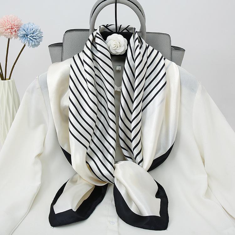 Eleganter Satin-Seidendruck-Schal für Damen - Vielseitiges Frühlings-/Herbst-Nacken- und Kopfaccessoire mit Sonnenschutz