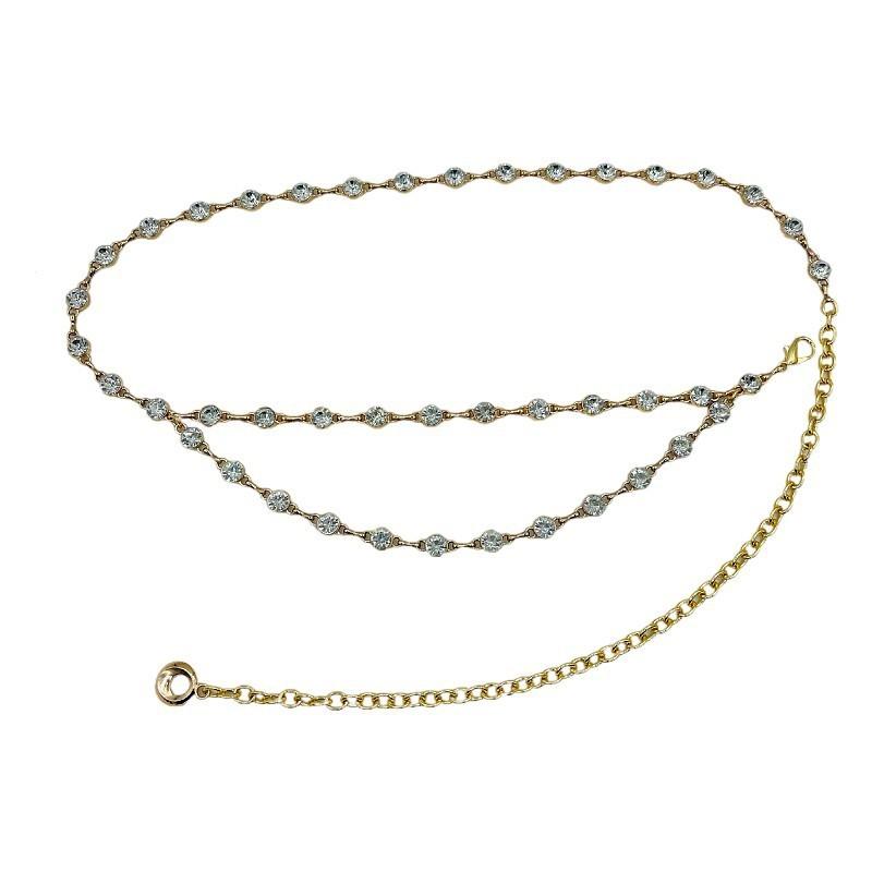 Metallic Water Drilled Waist Chain For Women With Adjustable Closure For Summer Fashion Accessories