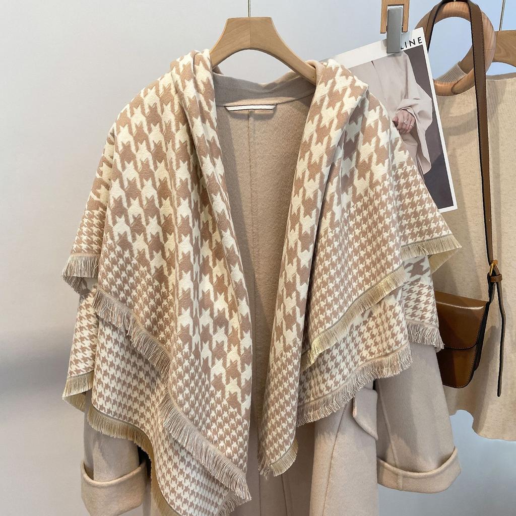 Swing And Winter Bird Grid Scarf Women'S Style Imitation Cashmere Scarf Thickened Air-Conditioned Room Warm Shawl Cape
