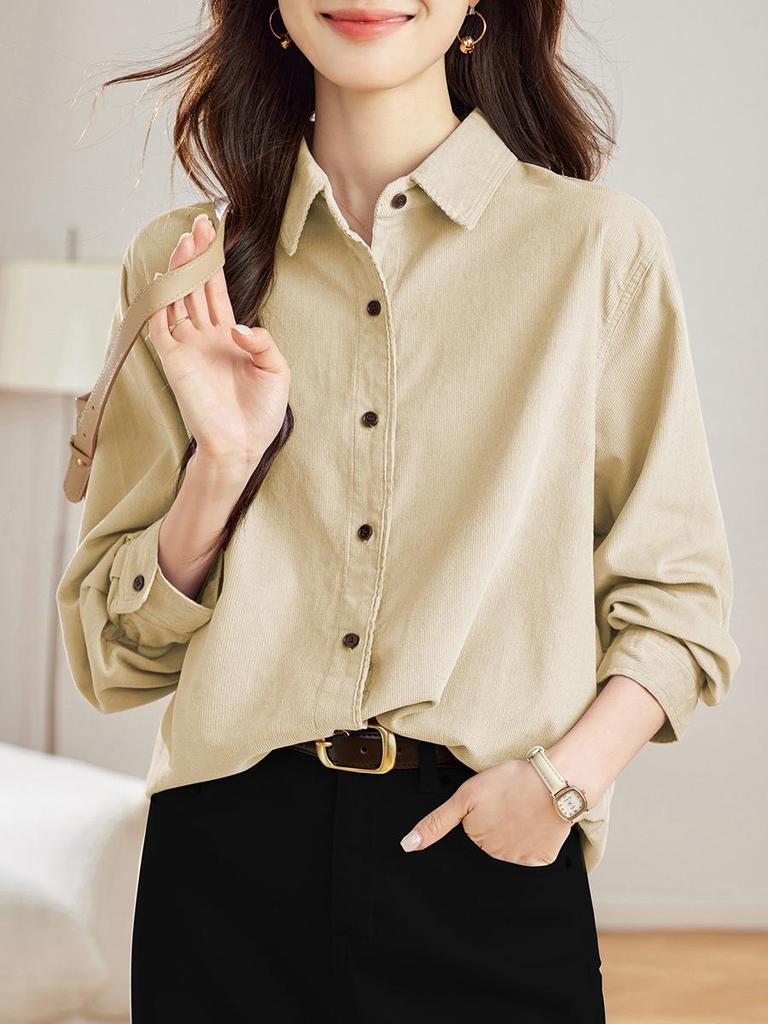 Women's Purple Corduroy Long Sleeve Shirt - Thick Brushed Cotton, Autumn/Winter 2026 Collection