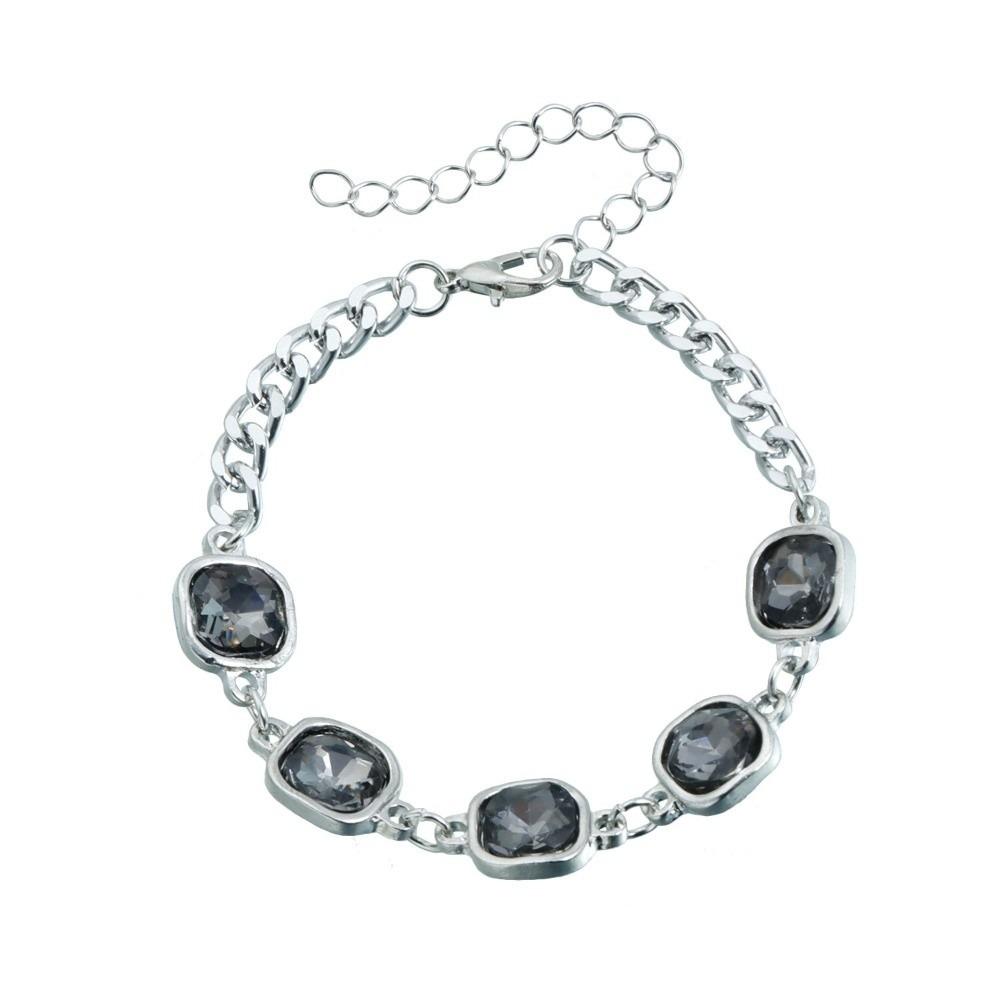 Simple Alloy Rhinestone Jewelry Square Black Necklace Earrings Hand Chain Geometric Women's Fashion Jewelry Bride